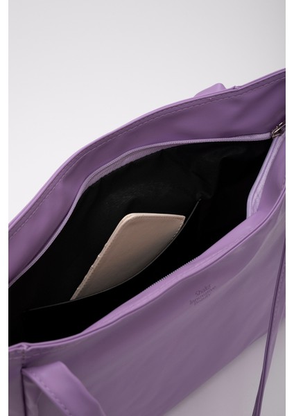 Lila SHK90 Suni Deri Iç Bölmeli Fermuarlı El, Kol ve Omuz Shopper Çanta