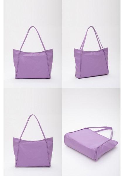 Lila SHK90 Suni Deri Iç Bölmeli Fermuarlı El, Kol ve Omuz Shopper Çanta