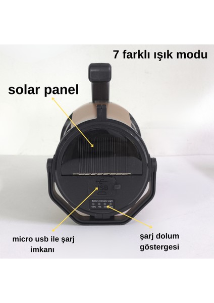 Güneş Enerjili, 7 Farklı Moda Sahip 10W LED Aydınlatma Solar Panelli Acil Durum El Feneri fırsatları
