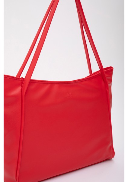 Kırmızı SHK90 Suni Deri Iç Bölmeli Fermuarlı El, Kol ve Omuz Shopper Çanta indirimleri
