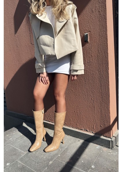 Jorani Mat Deri Desenli Nude Yüksek Topuklu Çizme fiyatları