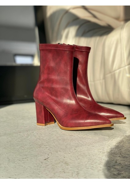 Selvora Streç Mat Deri Bordo Kadın Bot