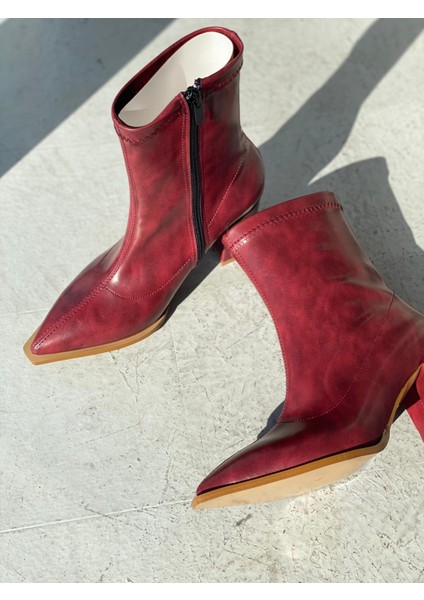 Selvora Streç Mat Deri Bordo Kadın Bot fiyatları