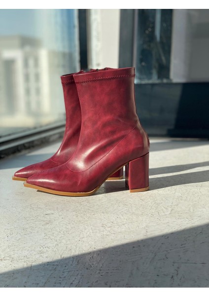 Selvora Streç Mat Deri Bordo Kadın Bot modelleri