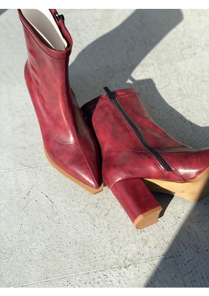 Selvora Streç Mat Deri Bordo Kadın Bot fırsatları