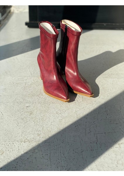 Selvora Streç Mat Deri Bordo Kadın Bot indirimleri