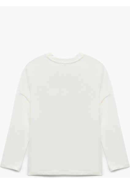 Pamuklu Uzun Kollu Bisiklet Yaka Aplike Detaylı Tişört fiyatları