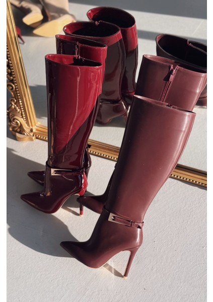 Eswod Mat Deri Toka Detaylı Bordo Kadın Çizme fiyatları