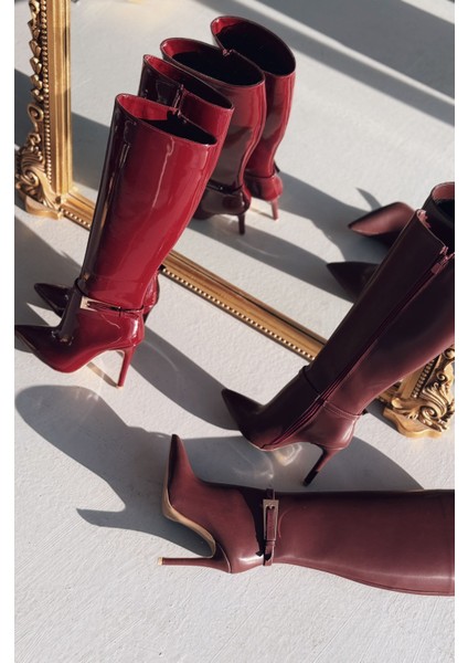 Eswod Mat Deri Toka Detaylı Bordo Kadın Çizme fırsatları