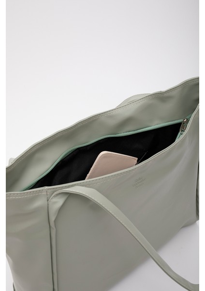 Mint Yeşil SHK90 Suni Deri Iç Bölmeli Fermuarlı El, Kol ve Omuz Shopper Çanta