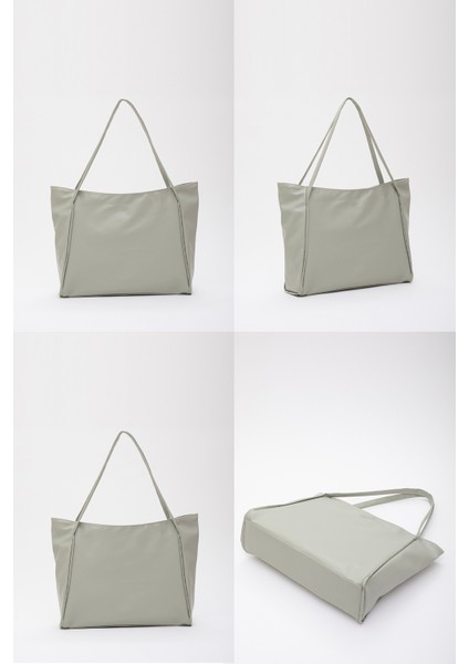 Mint Yeşil SHK90 Suni Deri Iç Bölmeli Fermuarlı El, Kol ve Omuz Shopper Çanta