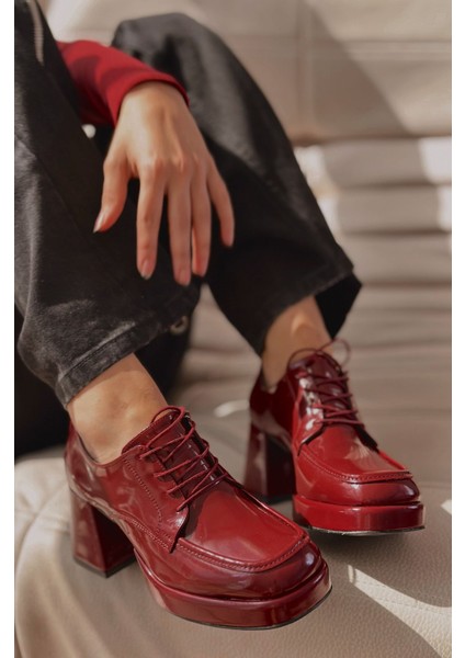 Monela Rugan Bağcık Detaylı Platform Topuklu Ayakkabı Bordo indirimleri