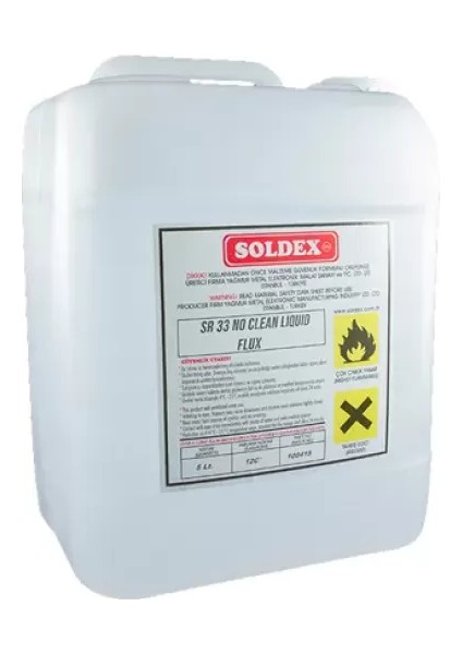 Soldex No Clean Flux 5 Lt SR33 - Temizleme Gerektirmeyen Lehim Suları