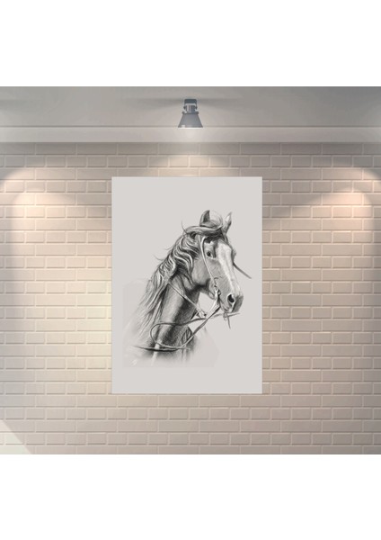 At Karakalem Dekoratif Ahşap Poster