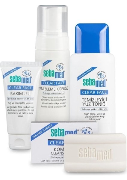 Clear Face Temizleyici Yüz Toniği + Bakım Jeli + Yüz Temizleme Köpüğü + Sabun (Avantaj Pk)