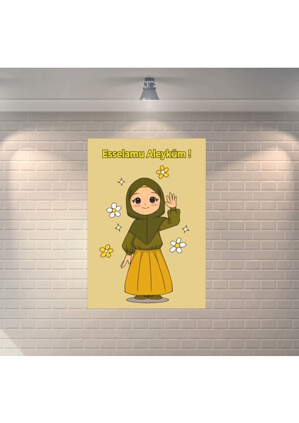 Müslüman Kız Çocuk Dekoratif Ahşap Poster