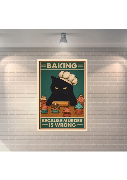 Mutfak Kedi Şef Dekoratif Retro Ahşap Poster