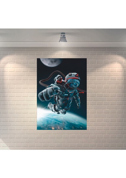 Astronot Uzay Dekoratif Ahşap Poster