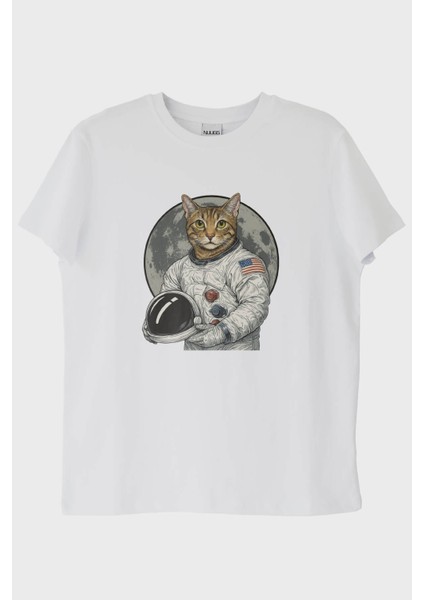 Astronot Kedi Beyaz Tişört
