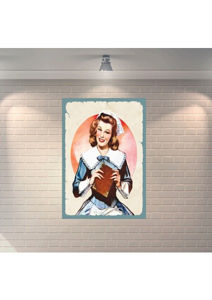 Vintage Hemşire Dekoratif Retro Ahşap Poster