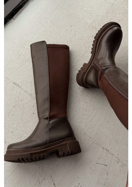 Vessona Kahve Arkası Streç Fermuarlı Günlük Kadın Çizme modelleri
