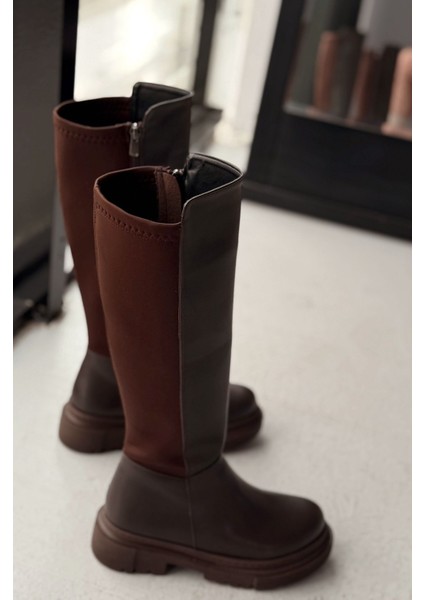 Vessona Kahve Arkası Streç Fermuarlı Günlük Kadın Çizme fırsatları