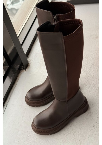 Vessona Kahve Arkası Streç Fermuarlı Günlük Kadın Çizme indirimleri