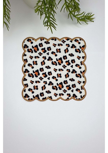 Turuncu Siyah Leopar Desenli Nakış Kenar Kumaş Kokteyl Peçetesi 1 Adet