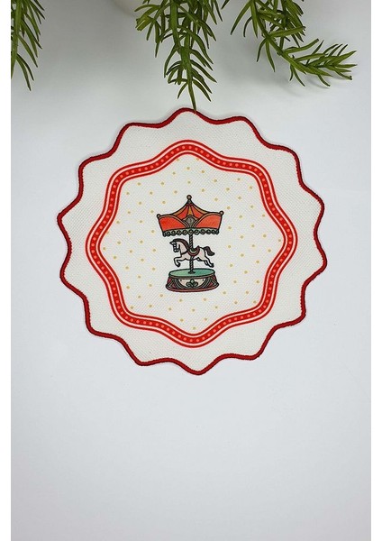 Kırmızı Atlı Karınca Desenli Nakış Kenar Kokteyl Peçetesi 1 Adet