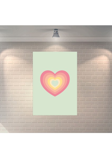 Pembe Renk Geçişli Kalp Dekoratif Ahşap Poster