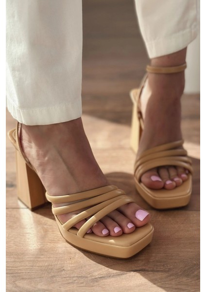 Arode Mat Deri Platform Topuklu Ayakkabı Nude modelleri