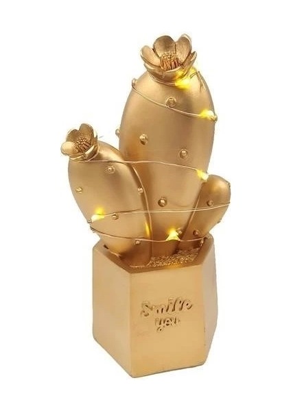 LED Işıklı Sevimli Kaktüs Dekoratif Masa Lambası Mini Biblo Gece Lambası Gold modelleri