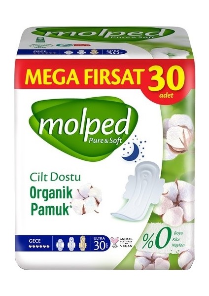 Pure&soft Hijyenik Ped Gece 60 (2pk*30) Adet Mega Pk fiyatları