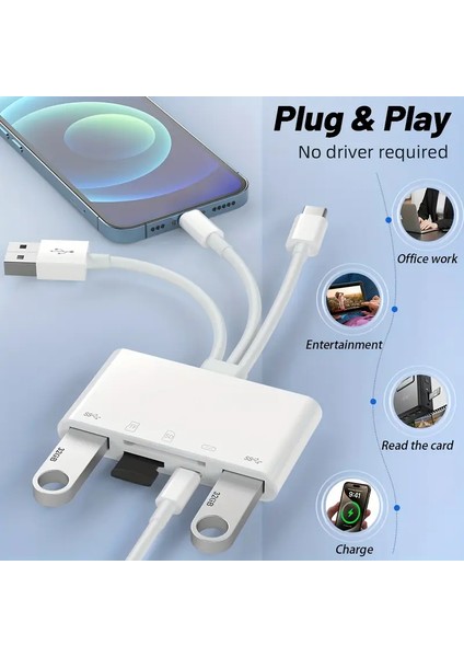 Type-C Lightning USB Çıkışlı 5in1 Hafıza Kart Okuyucu All Round Sd Kart Tf Kart U Disk Klavye