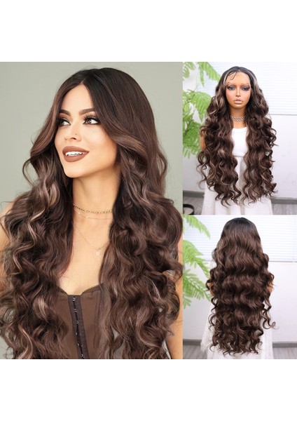 Koyu Kestane Açık Kumral Ombreli Balköpüğü Işıltılı Fiber Sentetik Tül Peruk