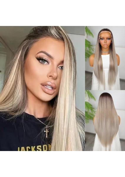 Rus Kumralı Beyaz Platin Ombreli ve Işıltılı Fiber Sentetik Tül Peruk