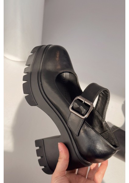 Solea Kalın Taban Topuklu Mary Jane Siyah Mat Deri fiyatları