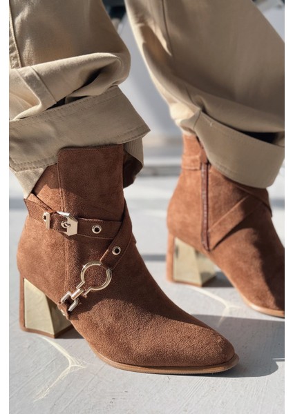 Ednaw Süet Toka Detaylı Taba Topuklu Bot modelleri