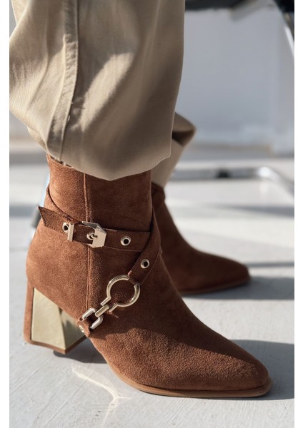 Ednaw Süet Toka Detaylı Taba Topuklu Bot fırsatları