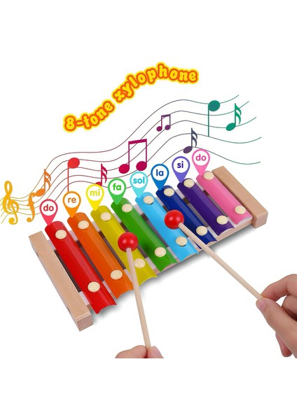 Eğitici Ahşap Ksilofon – 8 Tonlu Renkli Müzik Oyuncağı modelleri