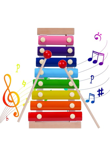 Eğitici Ahşap Ksilofon – 8 Tonlu Renkli Müzik Oyuncağı