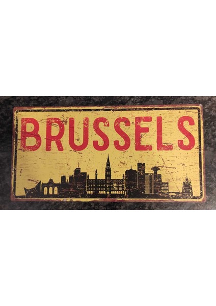Brüksel Silüetli Dekoratif Alüminyum Tabela - Retro Metal Duvar Dekoru - Brüksel Manzaralı Levha fiyatları