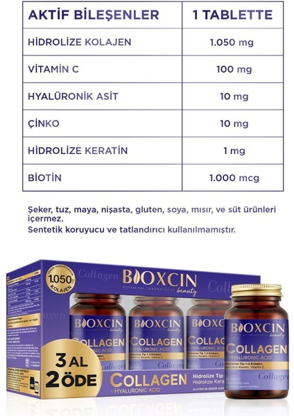 Asfstore Bioxcin Collagen Hyaluronic Acid Hidrolize Tip 1-3 Kolajen 3 x 30 Tablet - 3 Al 2 Öde