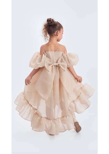 aden Kuyruklu Karolin Kumaş Düşük Balon Kollu Doğum Günü Abiye Kostüm Kız Çocuk Elbise fiyatları