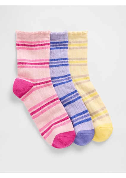 Kız Çocuk Çizgili Çocuk Çizgili Crew Çoraplar (3’lü)