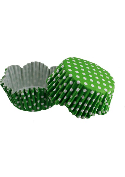 Cupcake Kalıbı Pet Kapsül Dalgalı Kek Kalıbı 65X38 mm (100 Adet) Puantiyeli Yeşil