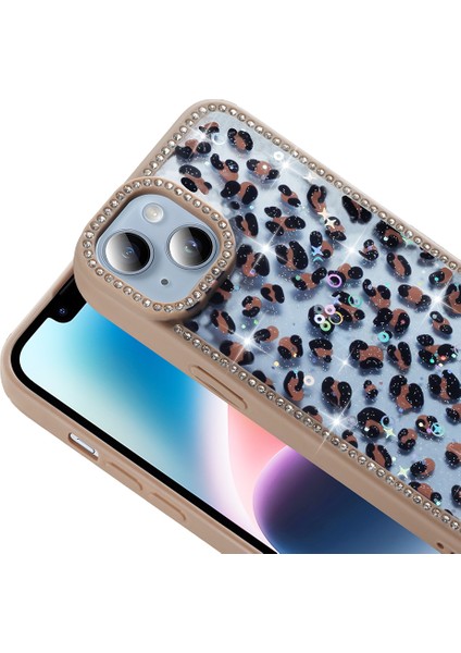 iPhone 13 Kılıf Taşlı ve Simli Tasarım Mpkr Azra Kapak - Siyah