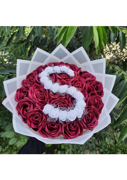 20 Li Solmayan Gül Buketi Harfli Bordo Gül Dışı Beyaz fiyatları