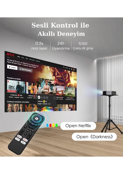 A8+ Akıllı Projeksiyon Cihazı - L1 Lisanslı Android Tv - Dolby Audio Ses Sistemi - 1200 Ansı Lümen indirimleri