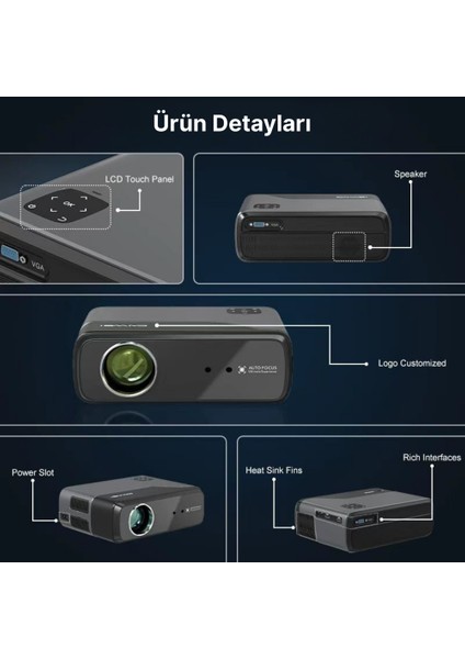 A8+ Akıllı Projeksiyon Cihazı - L1 Lisanslı Android Tv - Dolby Audio Ses Sistemi - 1200 Ansı Lümen